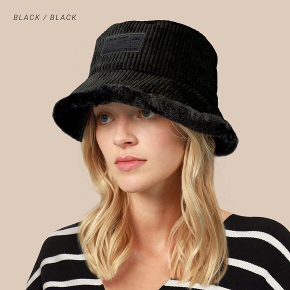2072 Reversible Fur Bucket Hat Elegant Fuzzy Bucket Hat Corduroy Trendy main image 6